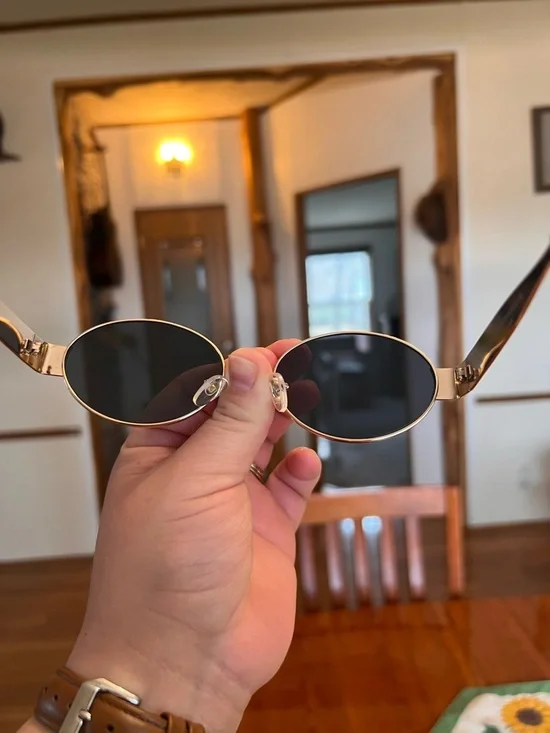 Gold Frame Black Lens Oval Sunglasses - Women - Picture 6 of 6